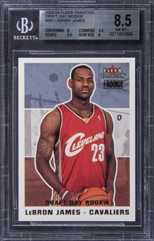 2003-04 Fleer Tradition Draft Day Rookie #261 LeBron James Rookie Card (#021/375) - BGS NM-MT+ 8.5